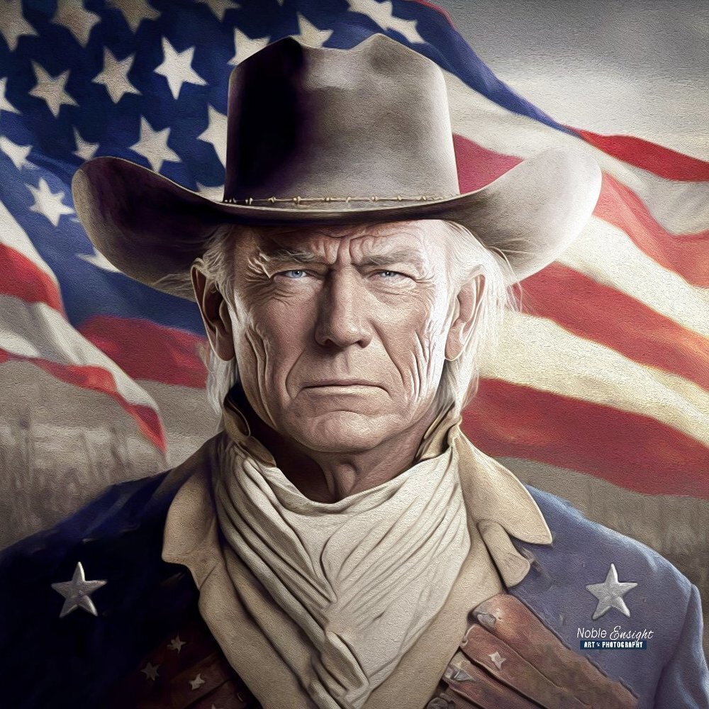 8x8 Donald Trump x John‎ Wayne American Flag Fantasy Watercolor Oil Painting - Picture 6 of 7